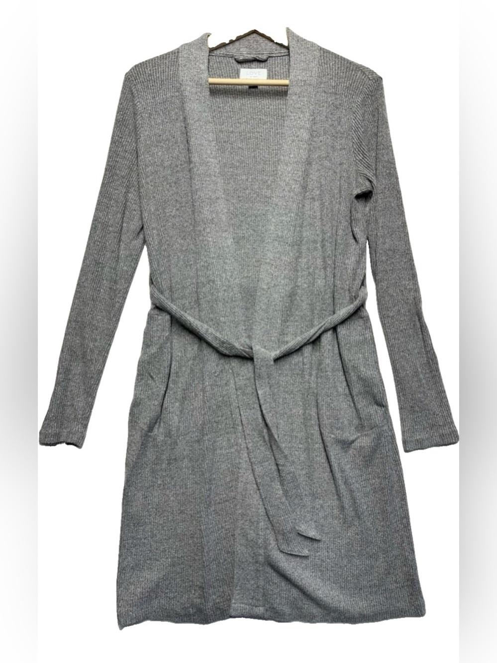 LOVE by GAP Gray Longline Open Front Cardigan XS/S Ribbed Knit